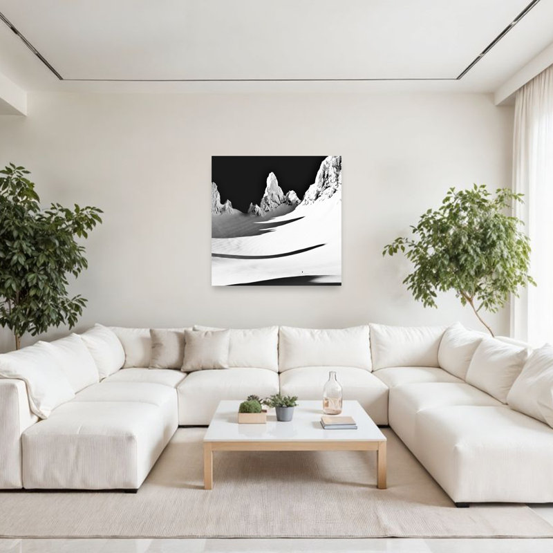 «Snowy Mountain Solitude», impression abstraite minimaliste paysage mural montagne, H 48 po x l 48 po