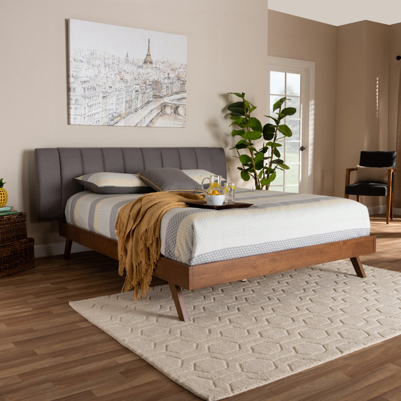 Upholstered Panel Bed, King, Gray