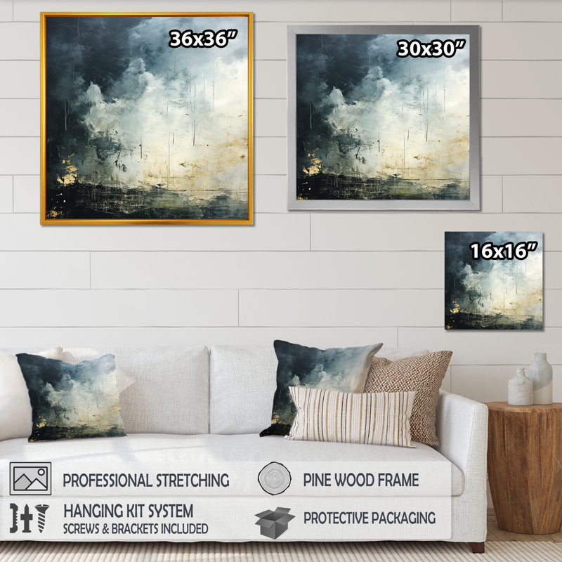 Minimalism Gray Sky Storm I Framed On Canvas Print, Black Floater Framed, 36" H x 36" W x 1.5" D