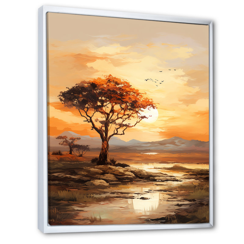 Arbre africain africain Essence I - Art mural africain, salon, Cadre flottant blanc, H 32 po x l 16 po