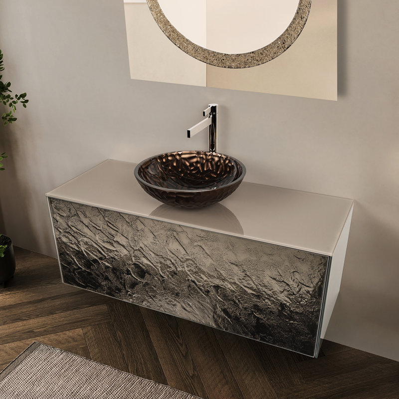 Meuble-lavabo mural de luxe en cristal Murano, Bronze, 48"