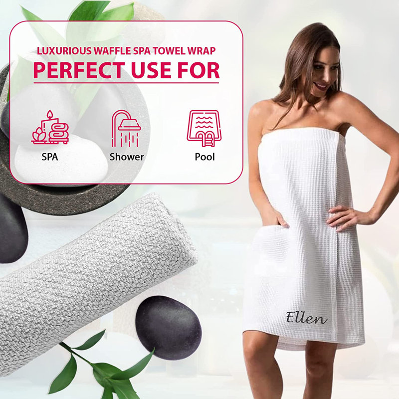 Enveloppement personnalisé pour serviettes de spa pour femmes - Enveloppement corporel gaufré doux et absorbant - Serviettes de bain personnalisées avec nom brodé