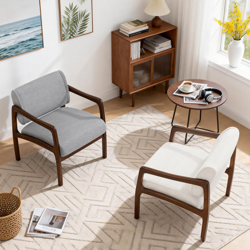 Upholstered Linen Blend Accent Chair, Grey
