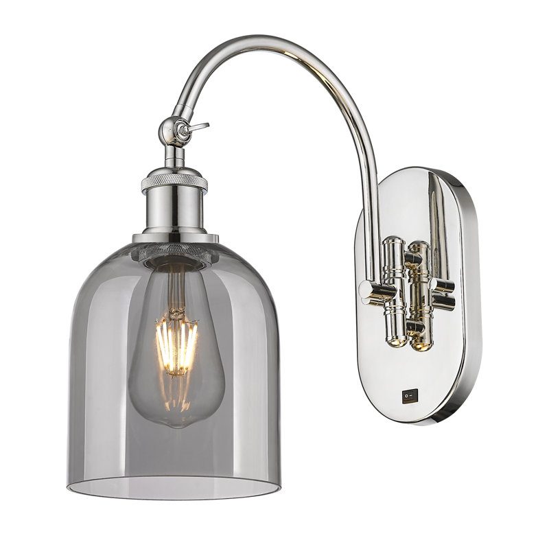 Odaniel Steel Armed Sconce, Polished Nickel, Light Smoke