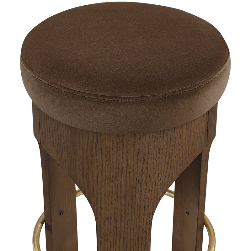 Tabouret de comptoir rembourré en velours Bocceli, Velours brun, Brun
