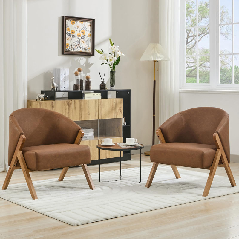 Chaise d'appoint Mid-Century moderne et confortable avec cadre en bois, Brun