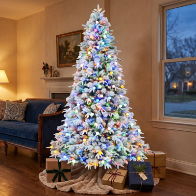 Arbre de Noël artificiel 7,5 pi avec 450 lumières DEL multicolores, 10 modes et 1608 pointes
