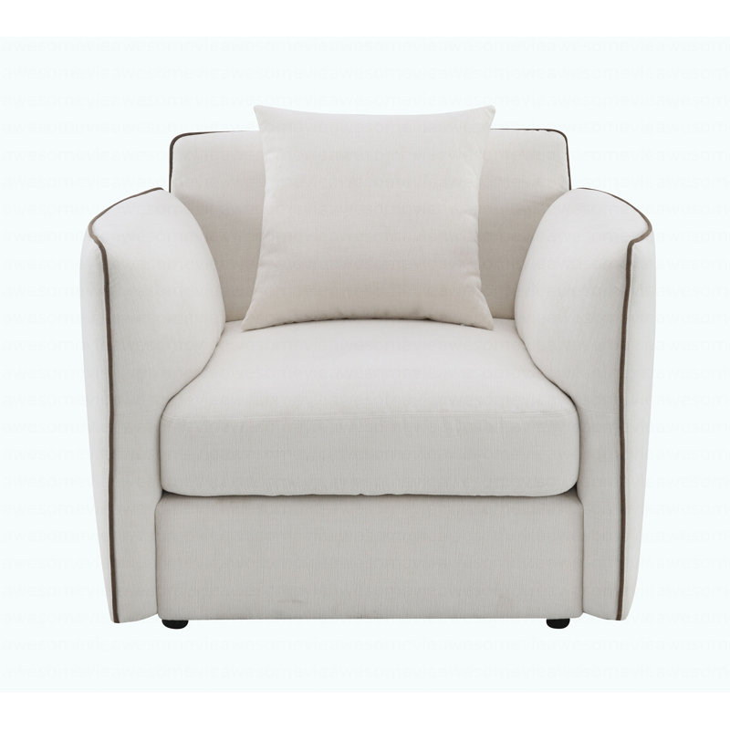 Chaise moderne en chenille beige avec coussin