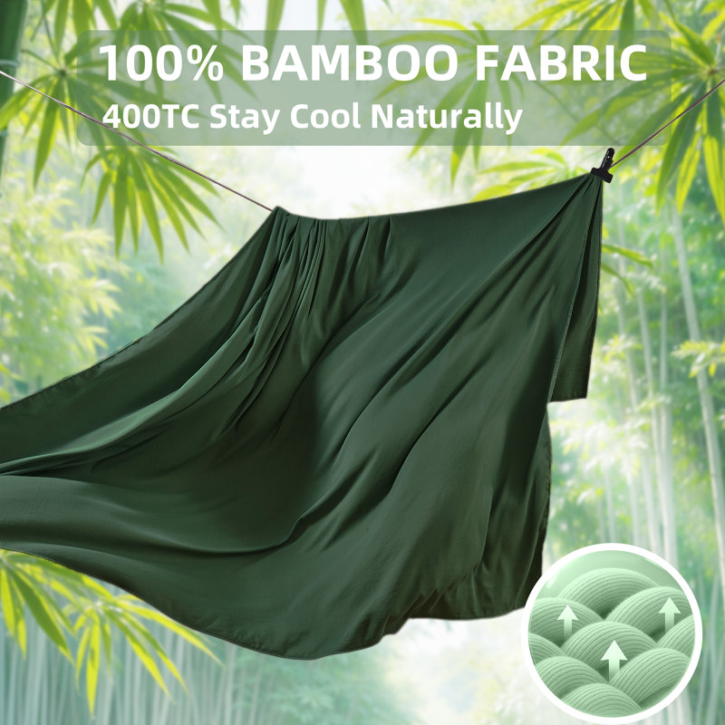 4 Piece Queen Size Sheet Set, 100% Rayon Derived from Bamboo Sheet Set, Cooling & Breathable, Luxury Silky Soft, Deep Pocket up to 16", Dark Green
