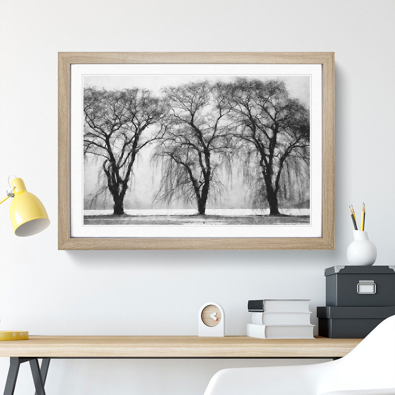 Three Trees at Winter - Framed Print, 27cm H x 36cm W x 2cm D, Oak
