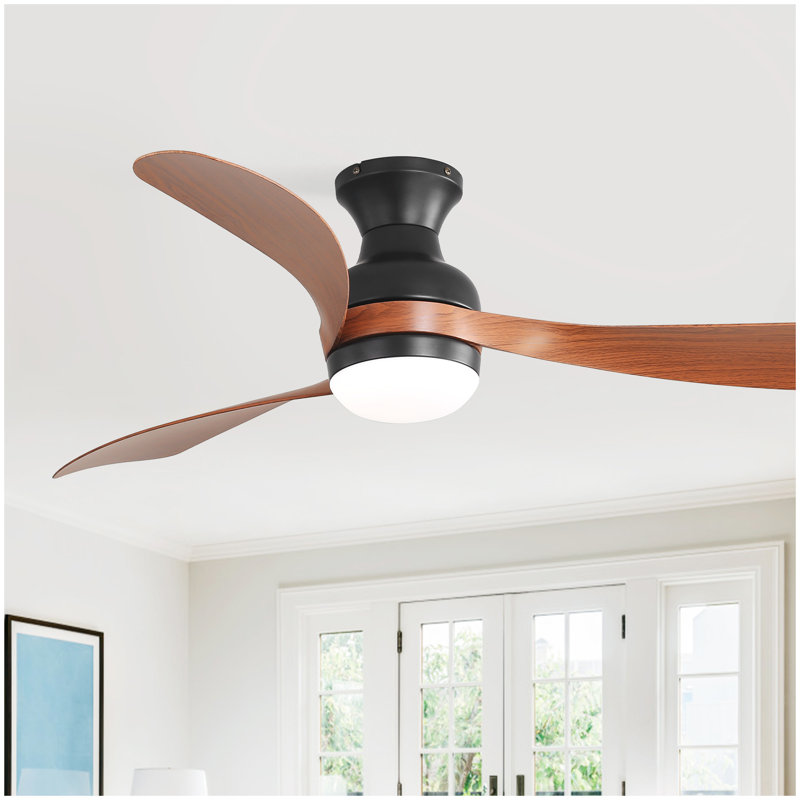 Ventilateur de plafond de 52 pouces avec lumière et télécommande, avec 3 pales de ventilateur en ABS, ventilateur de plafond encastré avec moteur à courant continu réversible, 6 vitesses de vent réglables, intensité variable