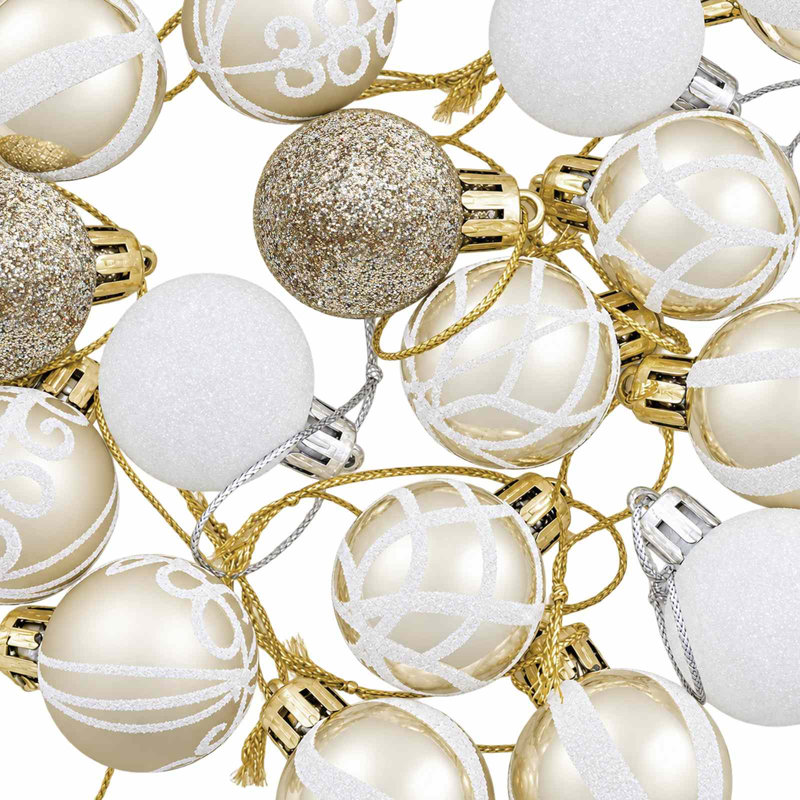 Christmas Ball Set Plastic Christmas Ball Ornaments, Champagne and White