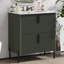 Élégant meuble-lavabo vert de 30 pouces avec lavabo en céramique et tiroirs à fermeture en douceur à extension complète, conception cannelée pour une élégance moderne
