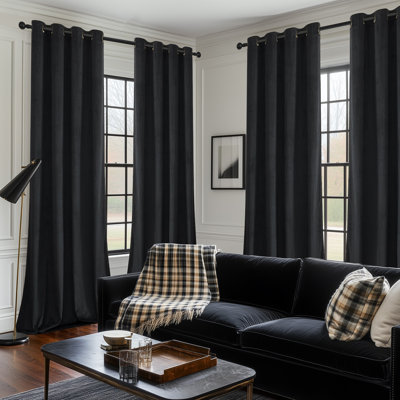 4Pcs Velvet Solid Color Metal Grommets Room Darkening Curtain Panels (Set of 4)