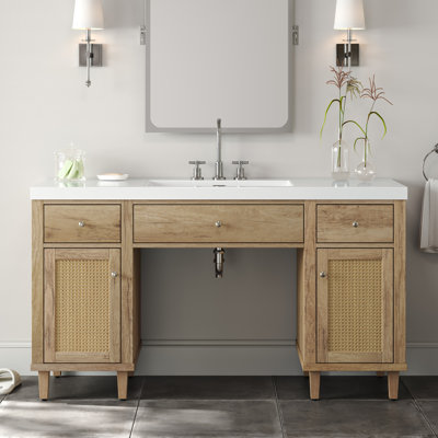 Spacious Ada-compliant 60” Vanity Cabinet And Smc Sink In Wood Finish For Modern Bathrooms