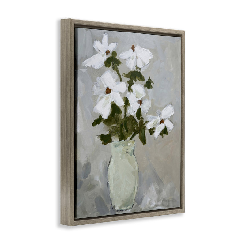 Cadre flottant Cosmos Flowers Serene Rustic Vase, design par Chloe Elliot, H 21 po x l 17 po