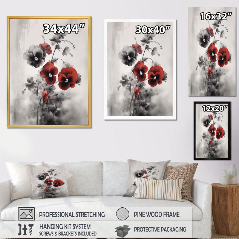 Impression sur toile rouge et grise minimalisme I, Cadre naturel flottant, H 32 po x l 16 po x P 1 po