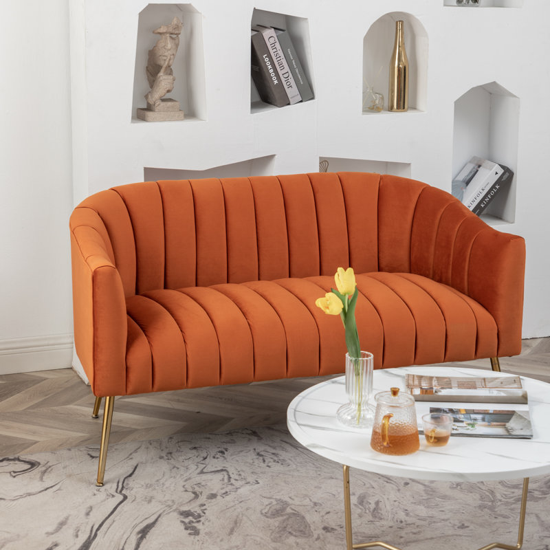 Ensemble de salon en velours 2 pièces Murrow, Velours orange