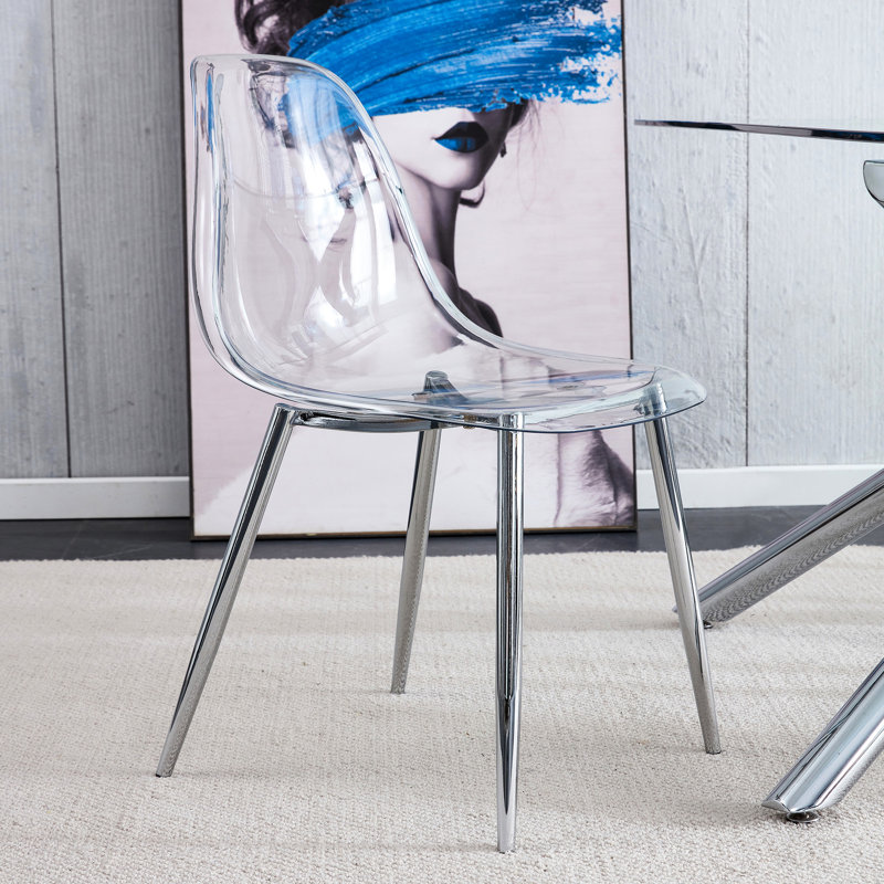 Ensemble de 4 chaises de salle à manger modernes sans accoudoirs en plastique transparent avec pieds en métal, idéales pour les décors de style nordique, les tabourets de maquillage et les espaces de marchandage