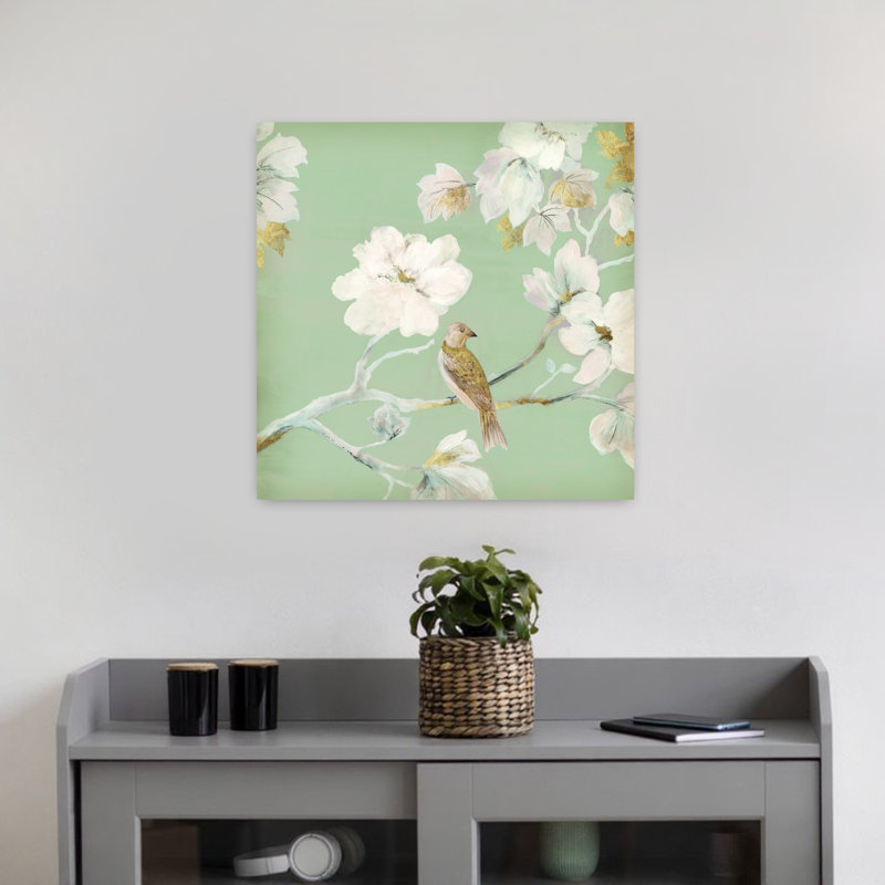 «Paradise Sound I Delicate Elegant Serene Bird», art floral, H 18 po x l 18 po