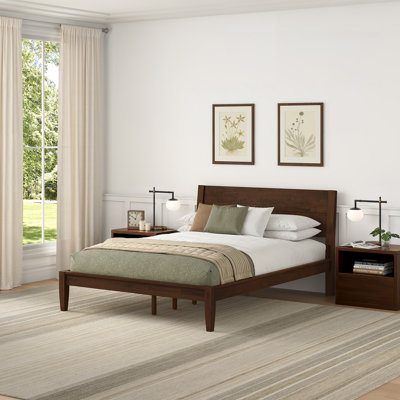 Mid-Century Modern Design Solid Rubberwood Bed Frame, No-Tool Quick Assembly Mortise And Tenon Structure