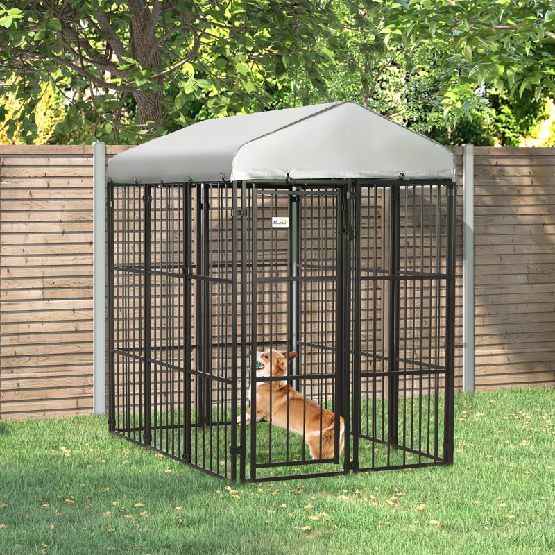 PawHut Black Heavy-Duty Metal Outdoor Dog Playpen with Cover