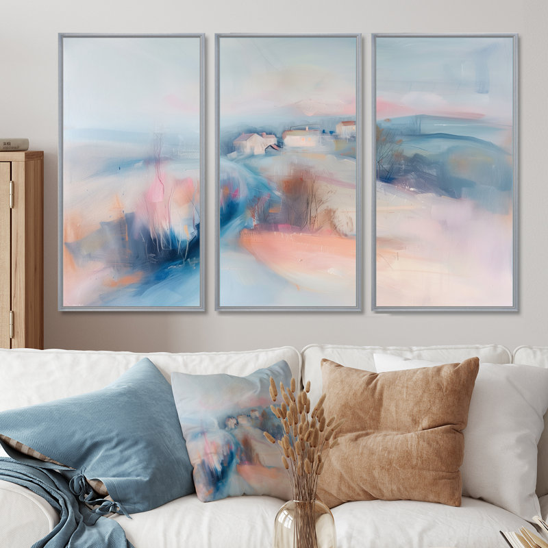 Ensemble de salon Wall Art, Toile argentée avec cadre flottant, H 28 po x l 36 po x P 1 po