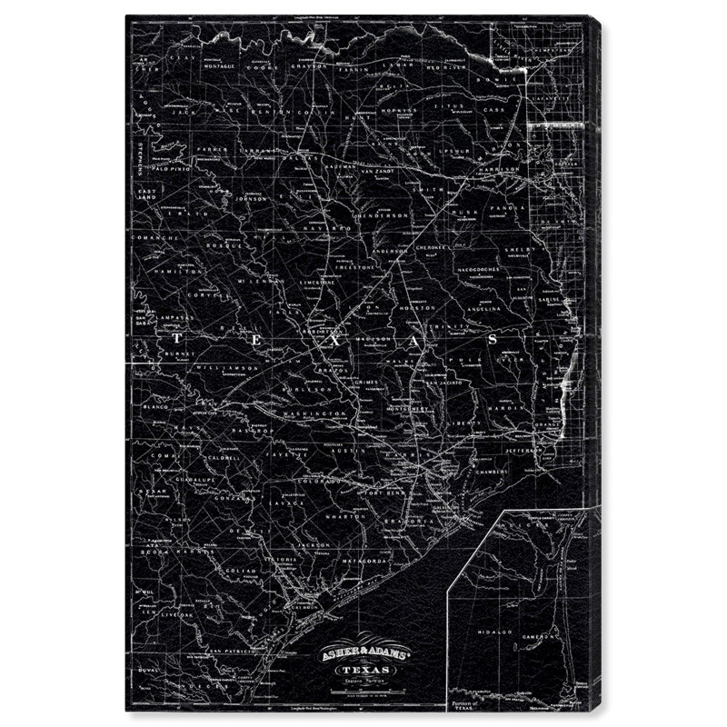« texas map 1874 », impression sur toile, H 15 po x l 10 po x P 1,5 po
