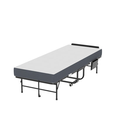 Lit pliant de 75 pouces avec tête de lit réglable et mousse à mémoire de forme de 5 pouces, lit d'invité escamotable peu encombrant pour les personnes de grande taille, lit simple sur roulettes portable, assemblage facile