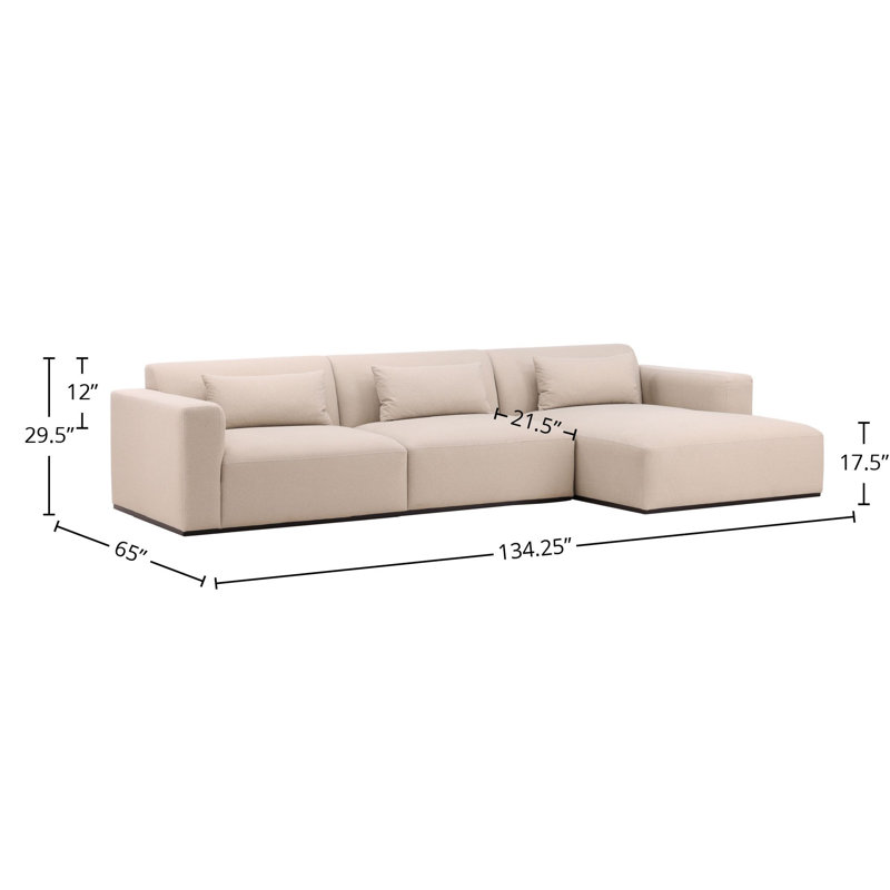 Brooklyn Polyester Upholstered Chaise Sectional, Mohair Cream, Right Hand Facing