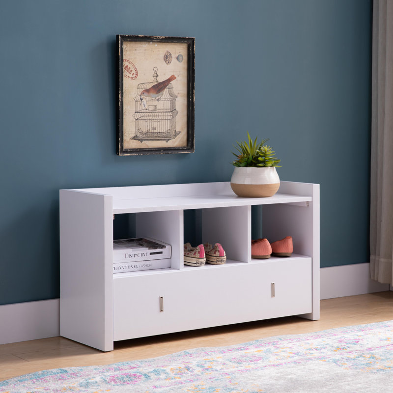 Entryway Shoe Bench With Three Shelves And Storage Drawer, Gold/White