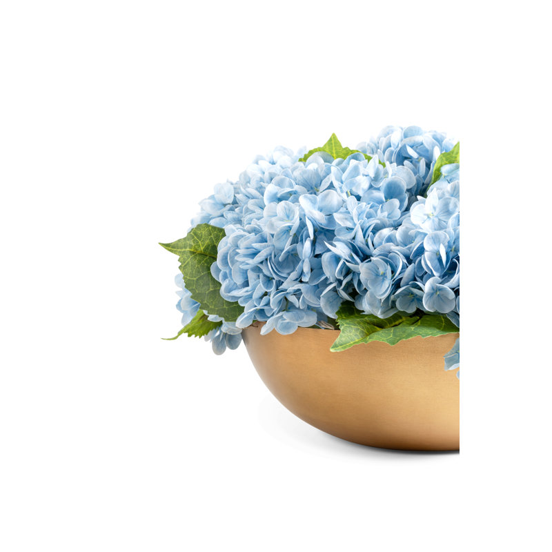 Ian Realtouch Hydrangea Arrangement in Large Gold Bowl, Blue