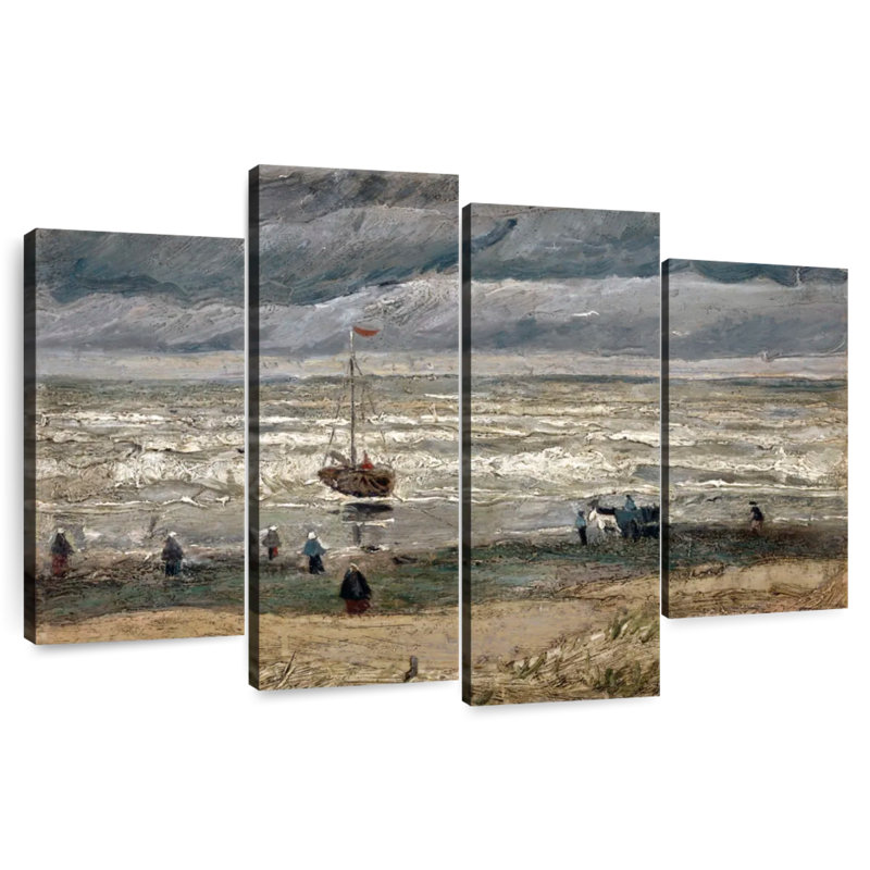Plage d'Alvord à Scheveningen par temps orageux, H 22 po x l 36 po