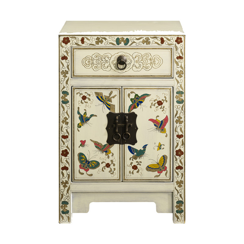 Hangzhou 40cm W Solid Wood Bedside Table, Cream Lacquer