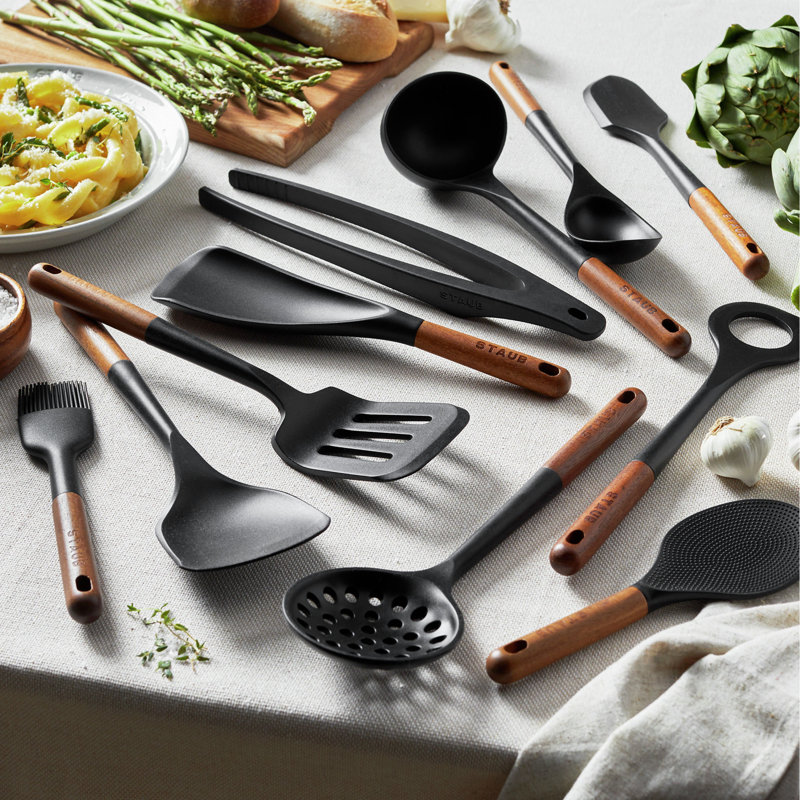 Staub Matte Black Silicone and Wood 11-Piece Cooking Utensil Set