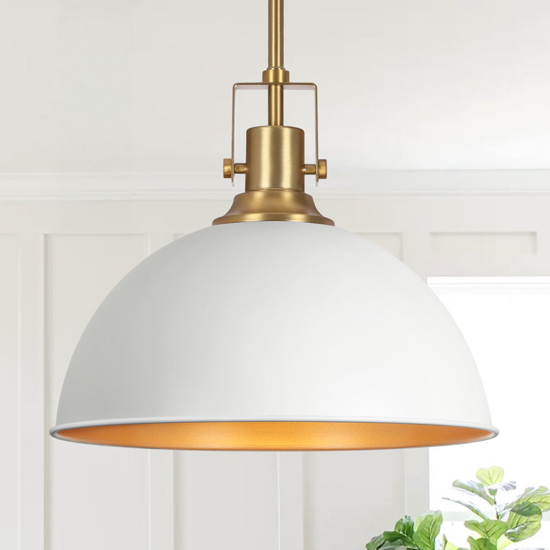 Luminaire suspendu pour îlot de cuisine à 1 dôme à 1 lumière Lysander, Blanc, H 53 po x l 13 po x P 13 po