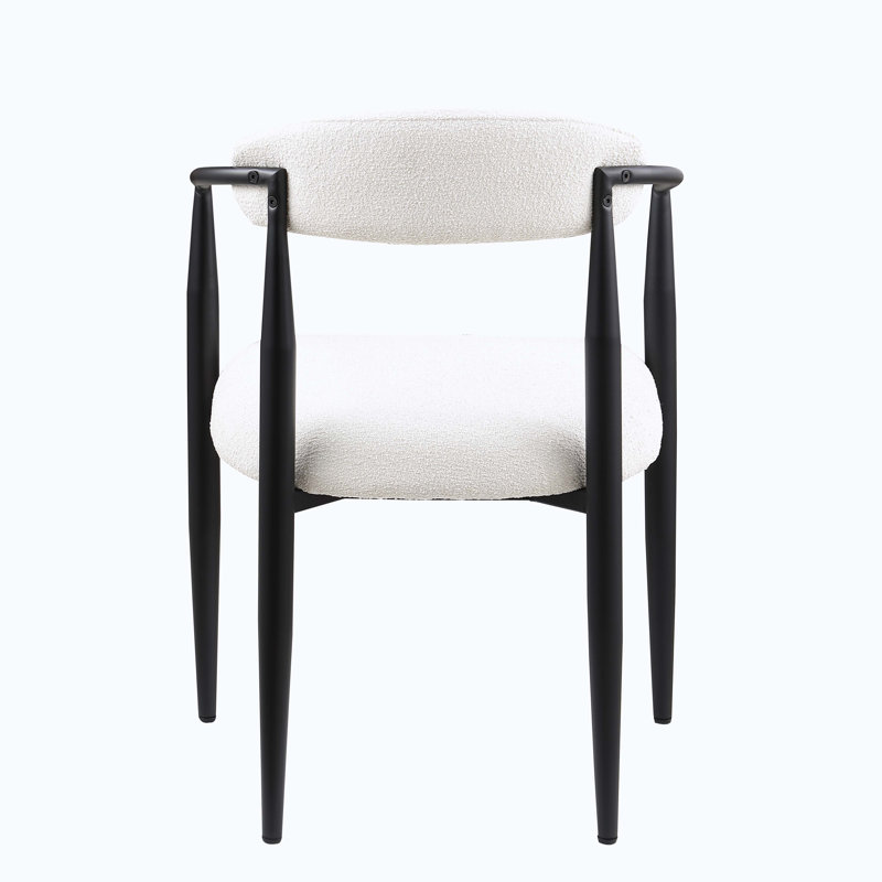 Black Boucle Upholstered Dining Chairs with Gold Accent, Set of 2