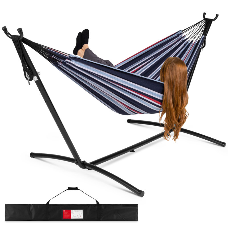 Hamac double en coton de style brésilien 2 personnes avec support Knutsford avec sac de transport, Abysse