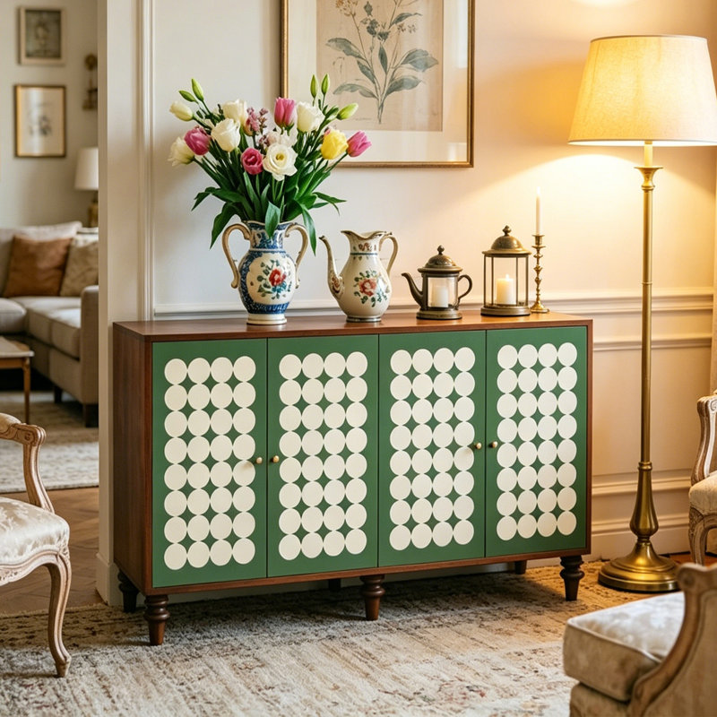 Buffet à motif français rétro, H 35,43 po x l 59,06 po x P 15,75 po