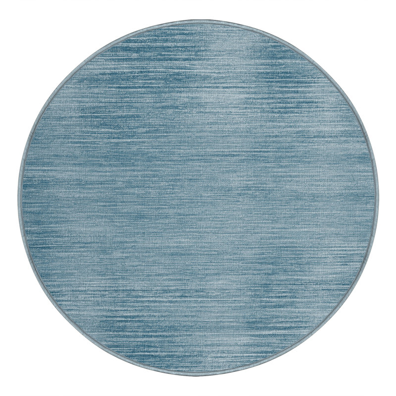 Tapis bleu uni lavable à la machine, Rond 3 pi