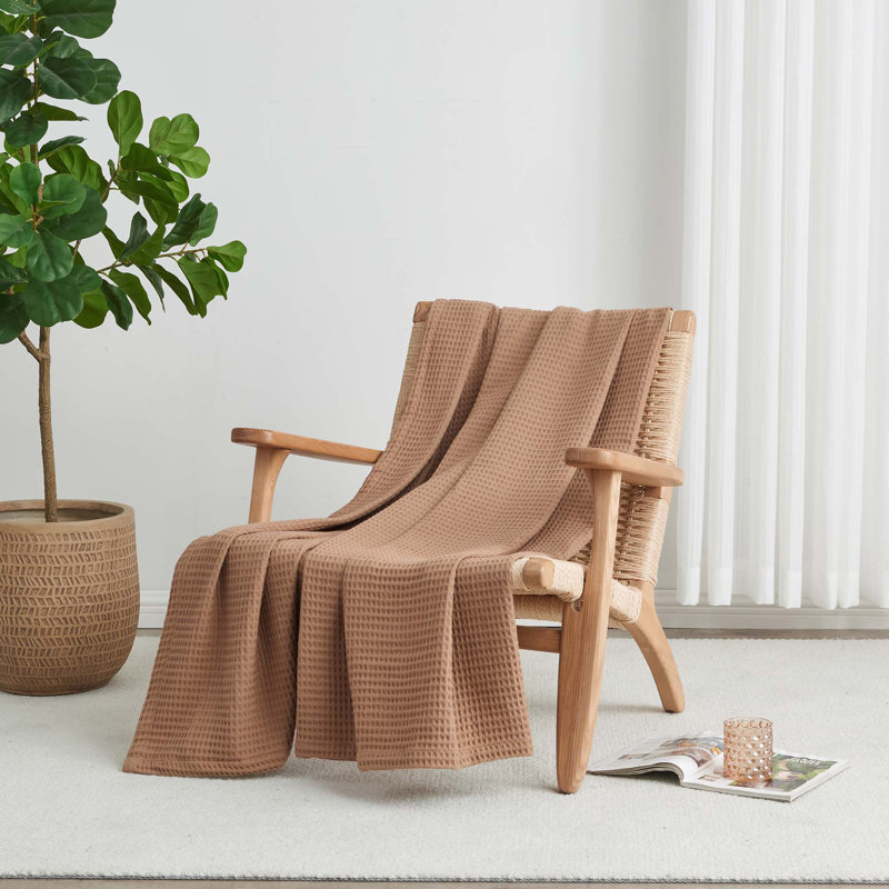 Couverture 100% coton gaufré Minali, Très grand, Caramel