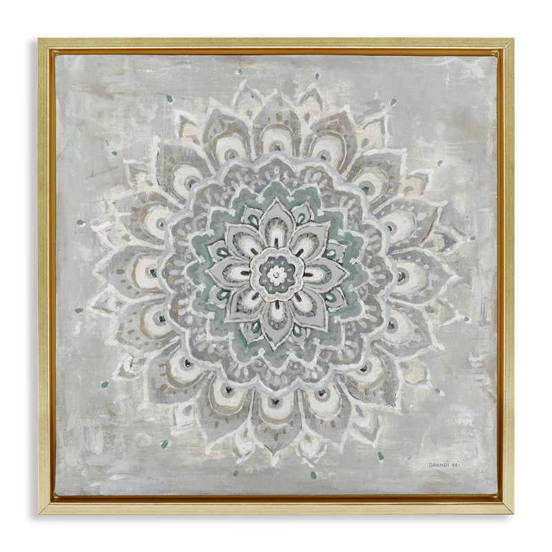 «Gentle Mandala Flower Floater Canvas» par Danhui Nai, Cadre flottant métallique doré, H 18 po x l 18 po x P 1,7 po