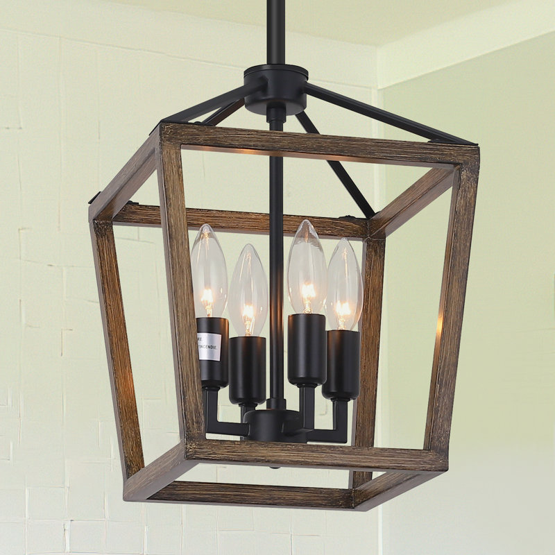 Luminaires suspendus lanterne 4 lumières Jaisyn, Brun antique