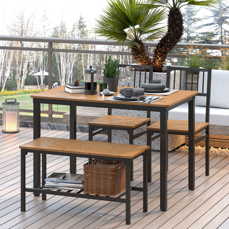 Ensemble repas pour 4 personnes Kennett, Noir, Teck foncé, H 29,53 po x L 47,24 po x l 30,71 po