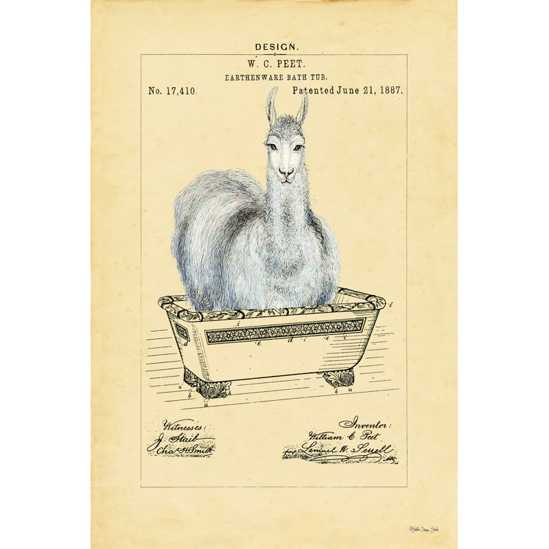 " Llama In Tub " by Stellar Design Studio, 12" W x 18" H