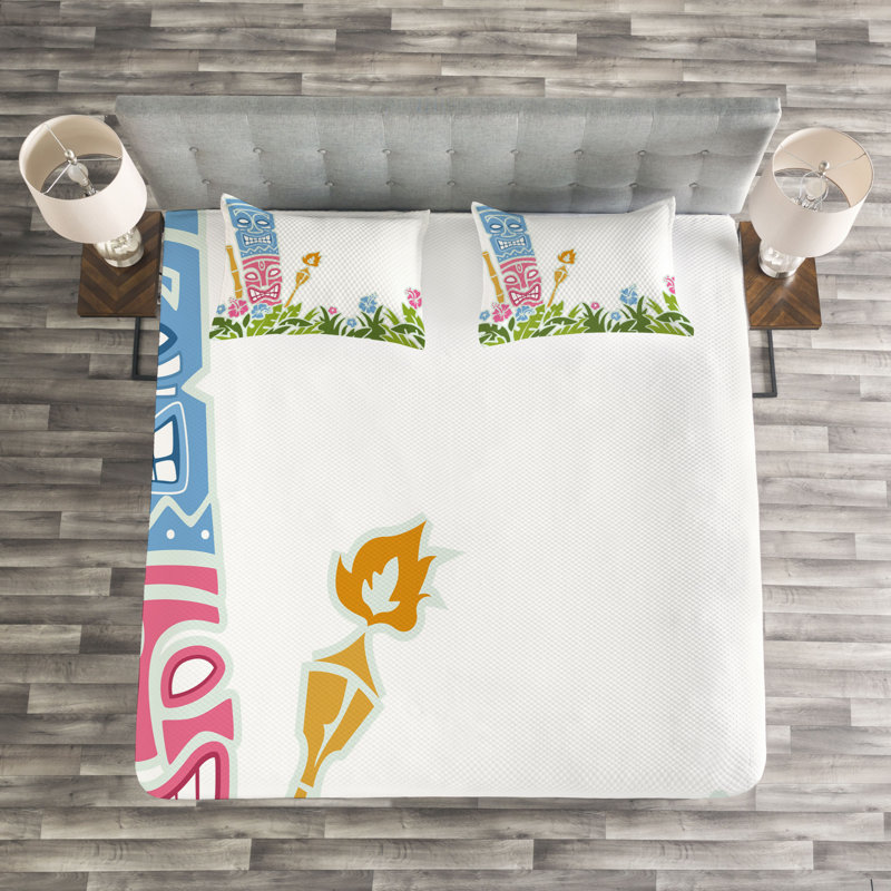 Adrion Blue/Pink/Green Microfibre Bedspread Set, 220 x 264 cm