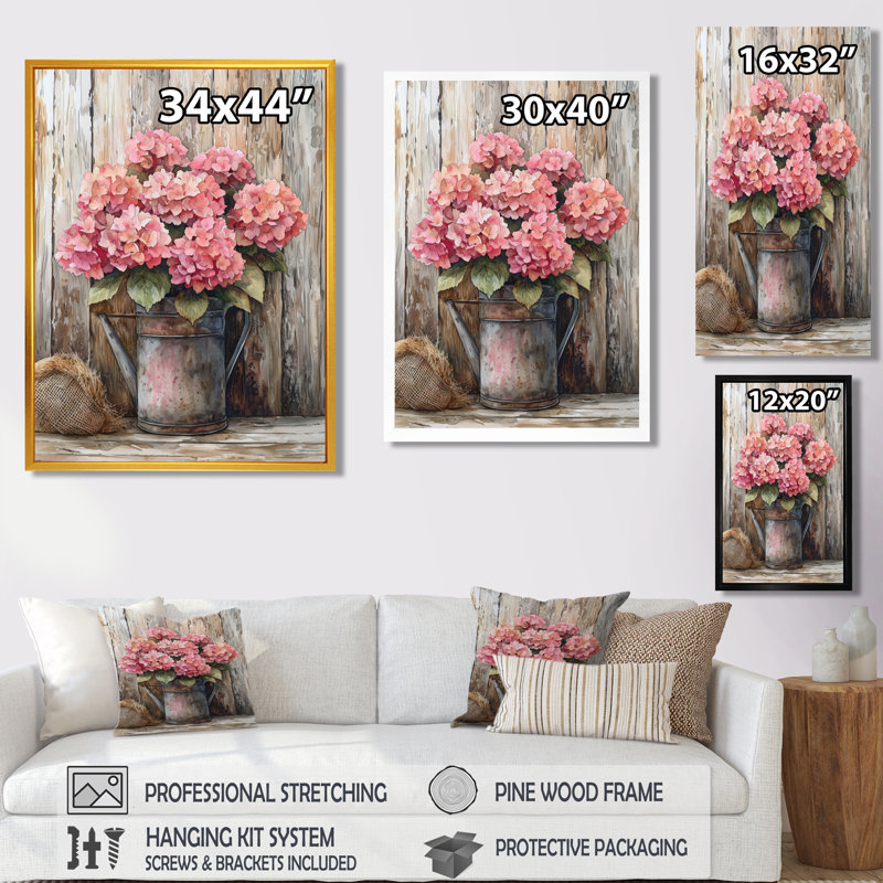 «Rustic Hydrangea Bouquet At The Barn I», art sur toile Hydrangea, Noir, Impression encadrée flottante, H 32 po x l 16 po