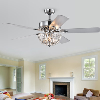 Ventilateur de plafond en cristal à 5 pales de 52 po avec télécommande et ensemble d'éclairage inclus