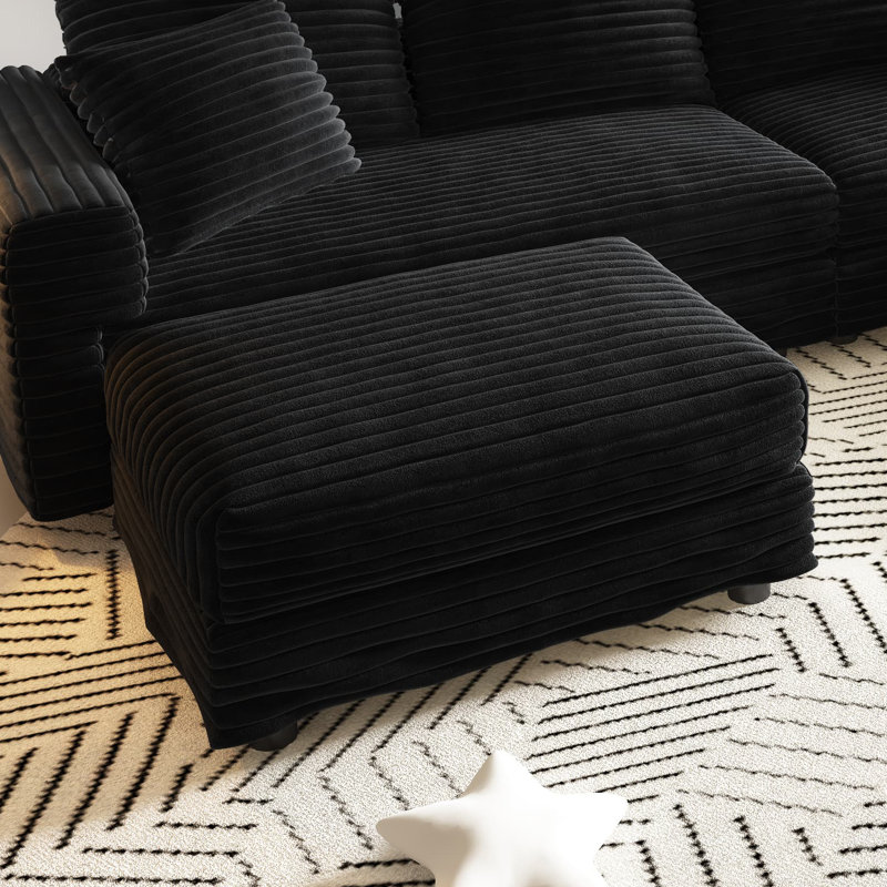 Almonte 31.5'' Corduroy Upholstered Ottoman, Black