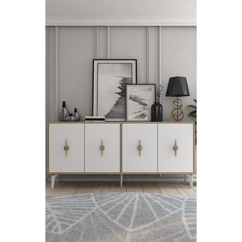 Console moderne, chêne saphir et blanc, panneau de particules 100% mélaminé, épaisseur: 0,71 pouce | Support mural, tablettes multiples, solution de décoration élégante pour la maison et le bureau